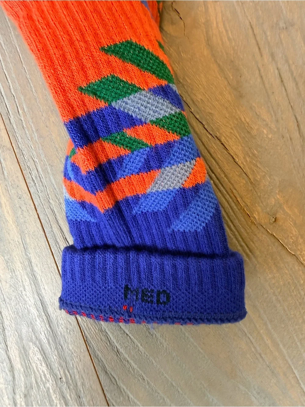 Bombas Unisex Crew Athletic Socks Orange/Blue Geometric Size-M EUC